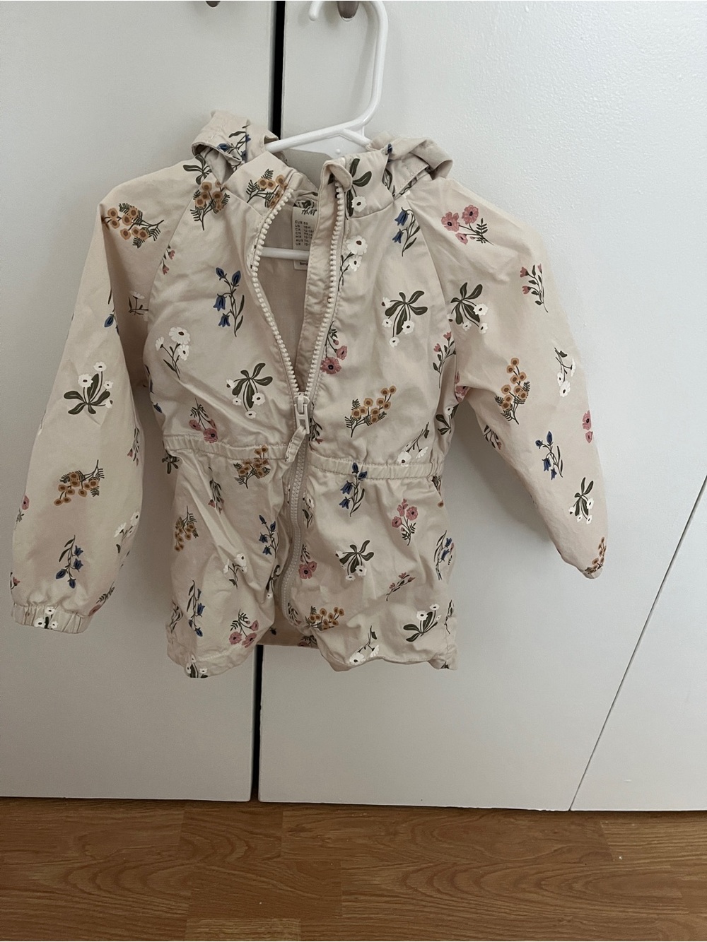 H&M Cream Floral Hooded Raincoat with Multicolor Blooms